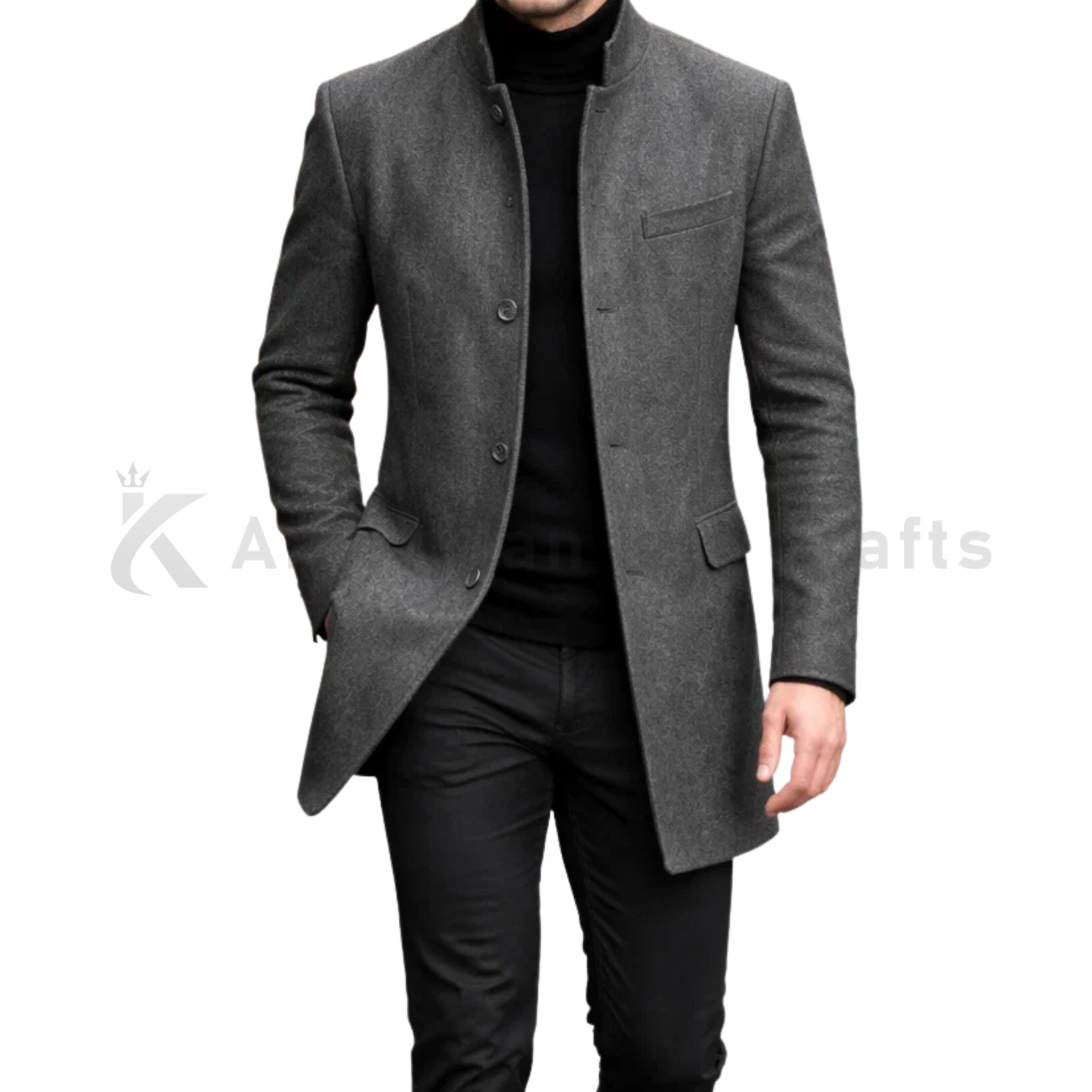 Men’s Single Breasted Trench Coat Button Down Overcoat-Warm Dress Pea Coats
