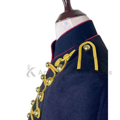 Men’s British Hussar Military Jacket– Black & Red Gold Braided Tailcoat| Historical Uniform