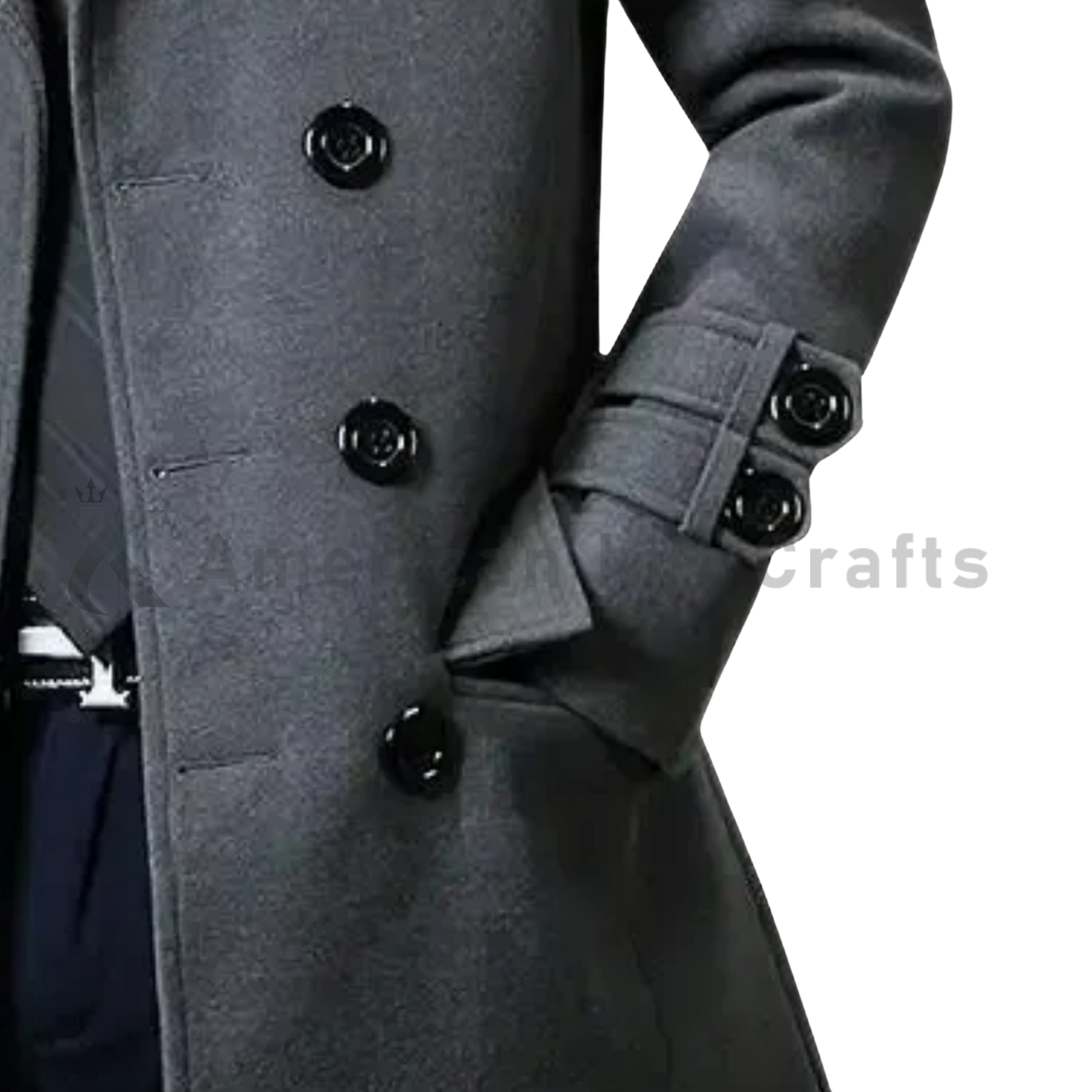 Men's Double-Breasted Grey Wool Blend Overcoat - Lapel Collar Winter Jacket