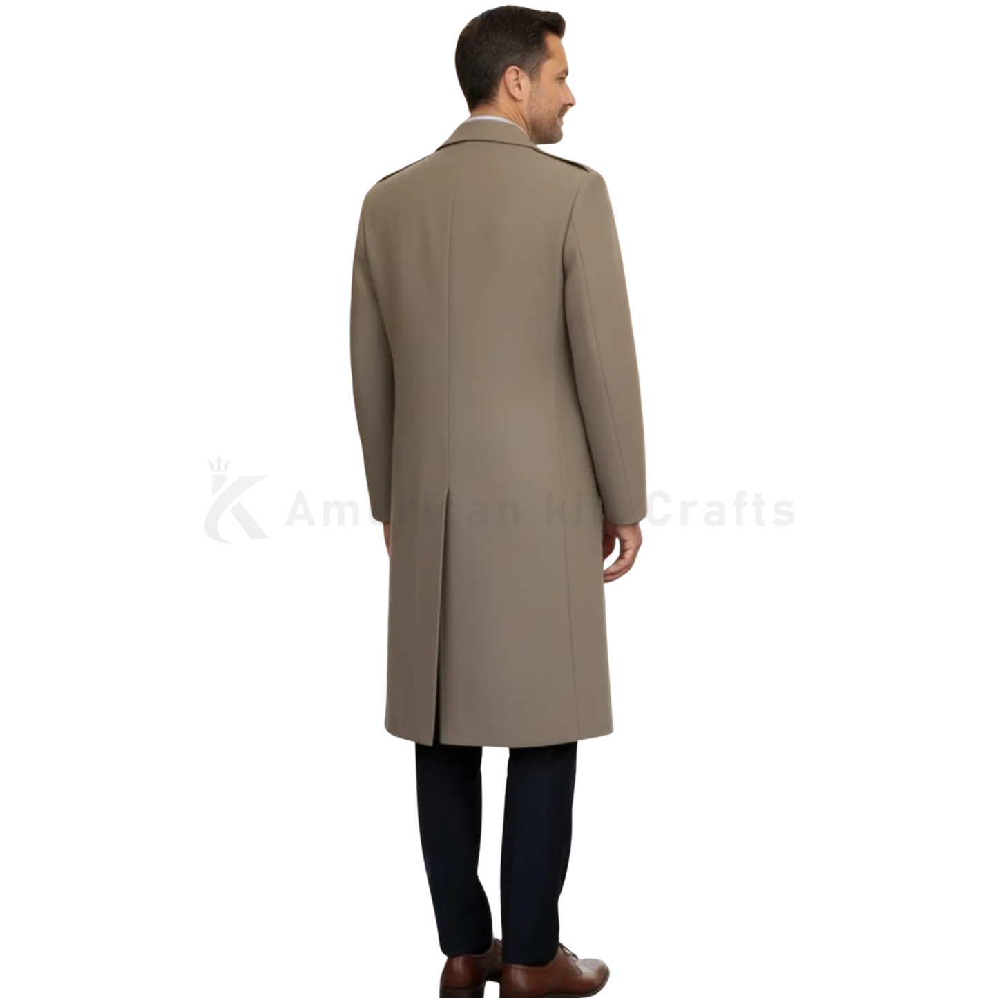 Men’s British Warm Overcoat – Heavy Wool Military Greatcoat in Officer Pink Taupe