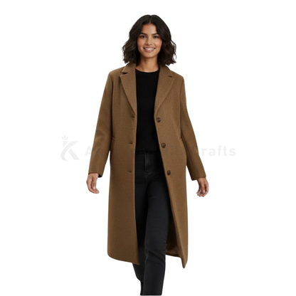 Camel Wool Blend Overcoat – Women’s Classic Long Winter Coat