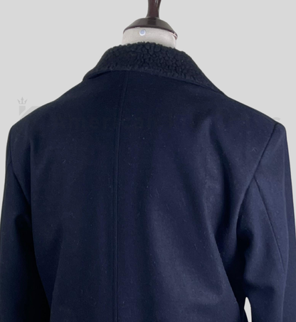 Men’s Dark Blue Wool Long Overcoat | Classic Chesterfield Style Winter Coat