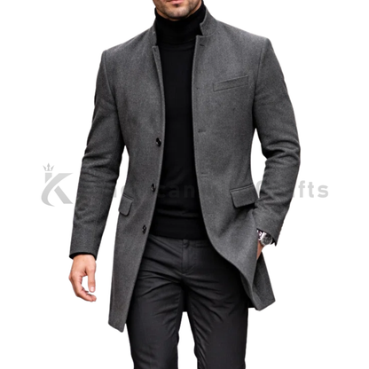 Men’s Single Breasted Trench Coat Button Down Overcoat-Warm Dress Pea Coats