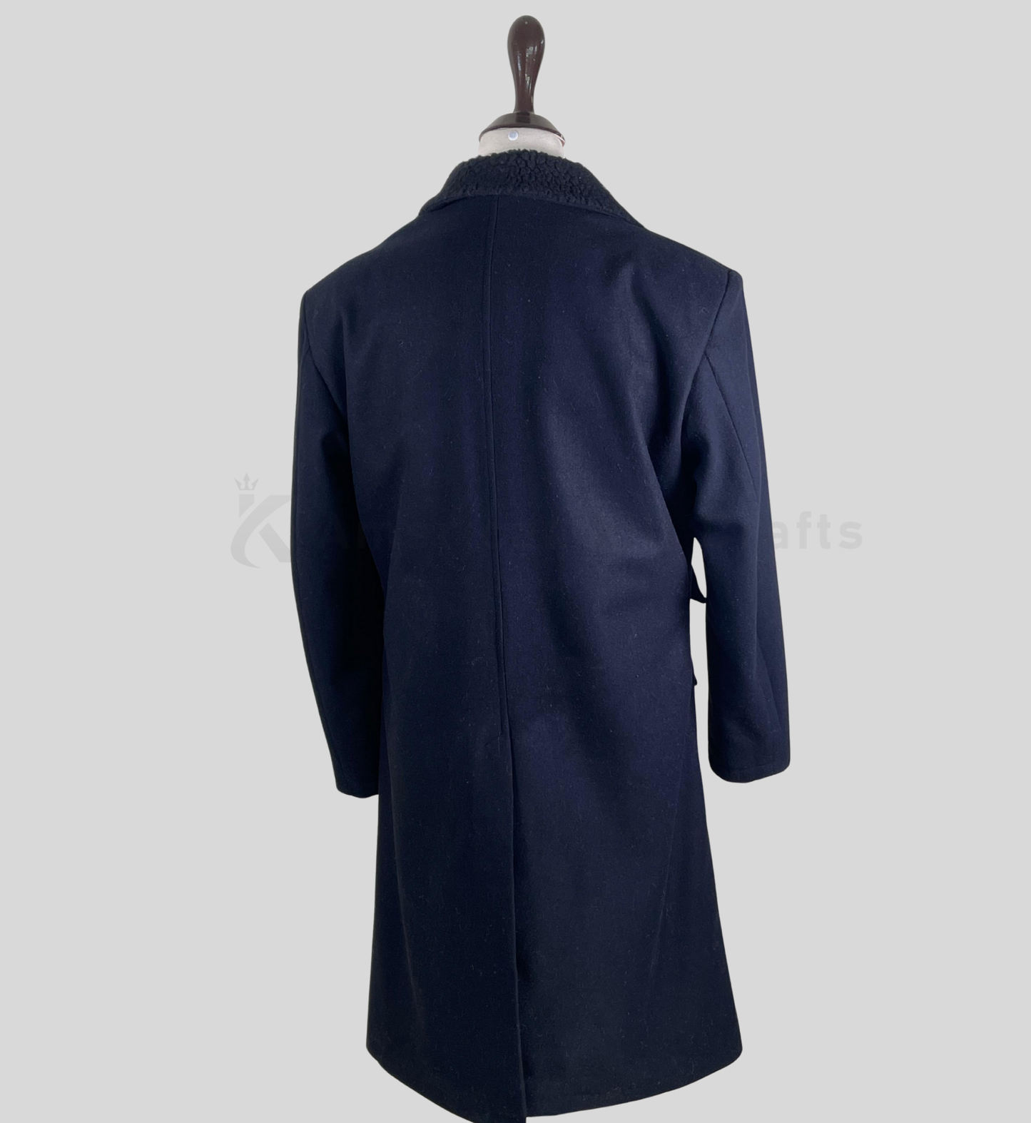 Men’s Dark Blue Wool Long Overcoat | Classic Chesterfield Style Winter Coat