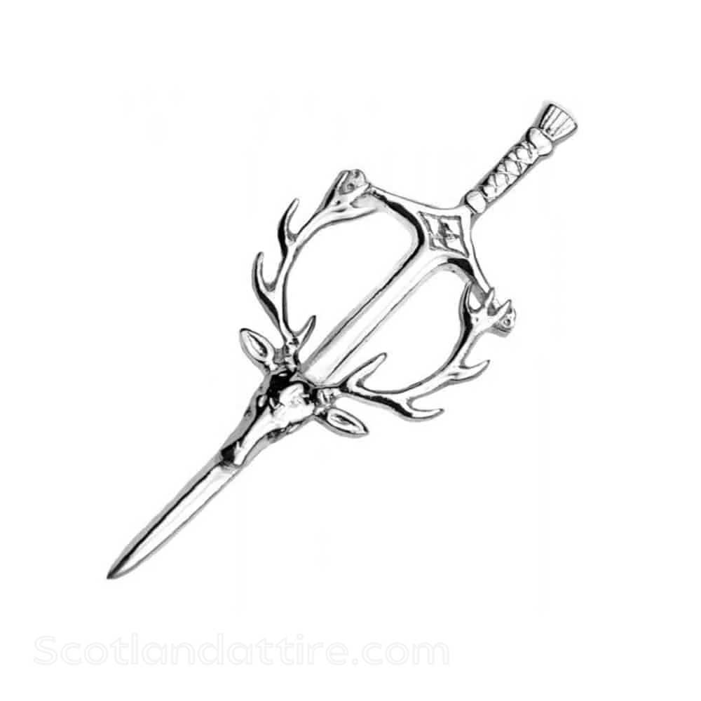 Premium Stag Head Chrome Kilt Pin - Authentic Scottish Heritage Accessory