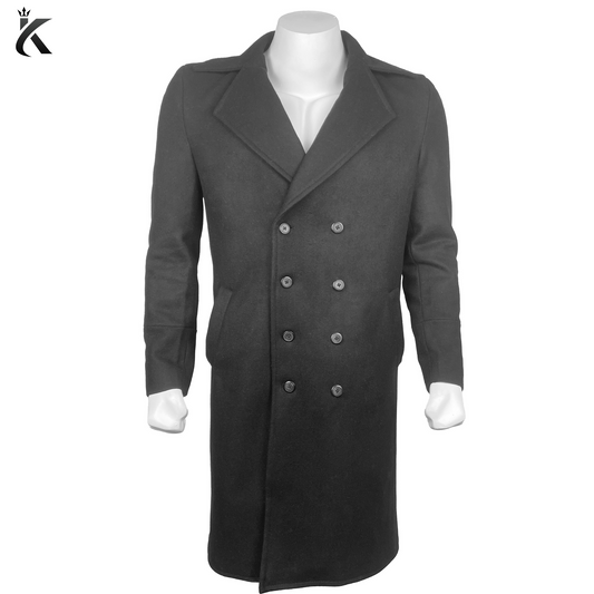 Mens Black Long Overcoat - Vintage Long Trench Coat for Men - Mens Business Casual Slim Fit Coat - Windbreak Winter Outwear Wool Coat