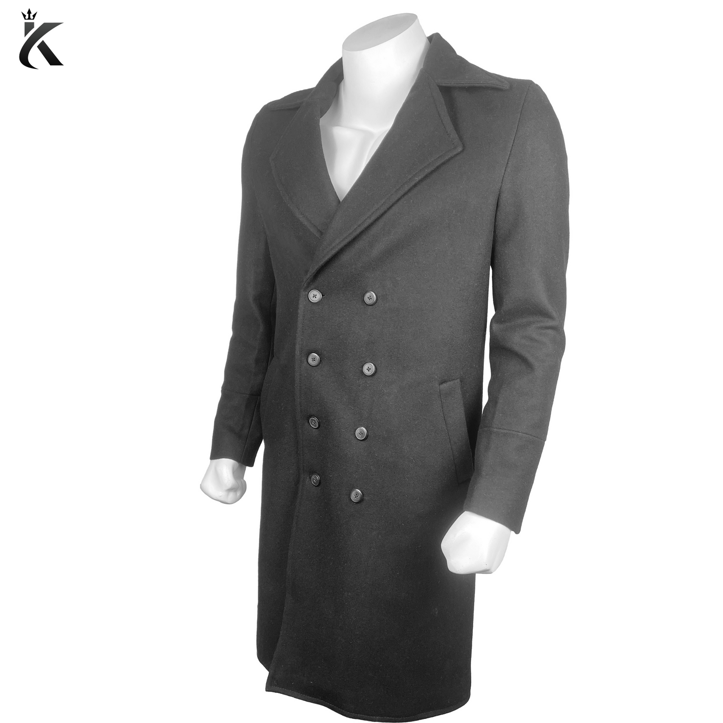 Mens Black Long Overcoat - Vintage Long Trench Coat for Men - Mens Business Casual Slim Fit Coat - Windbreak Winter Outwear Wool Coat