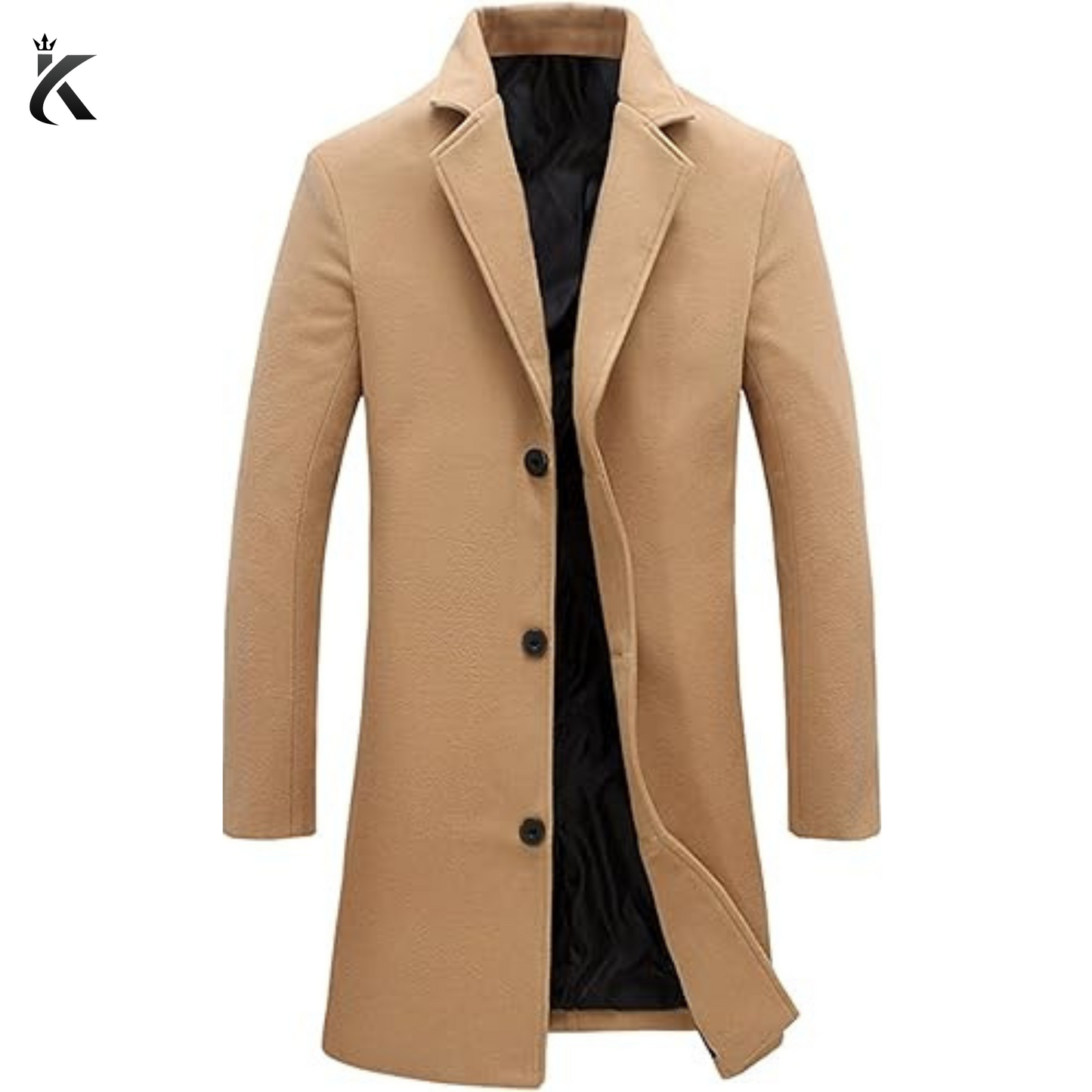 Mens Khaki Long Overcoat - Vintage Long Trench Coat for Men - Mens Business Casual Slim Fit Coat - Windbreak Winter Outwear Wool Coat