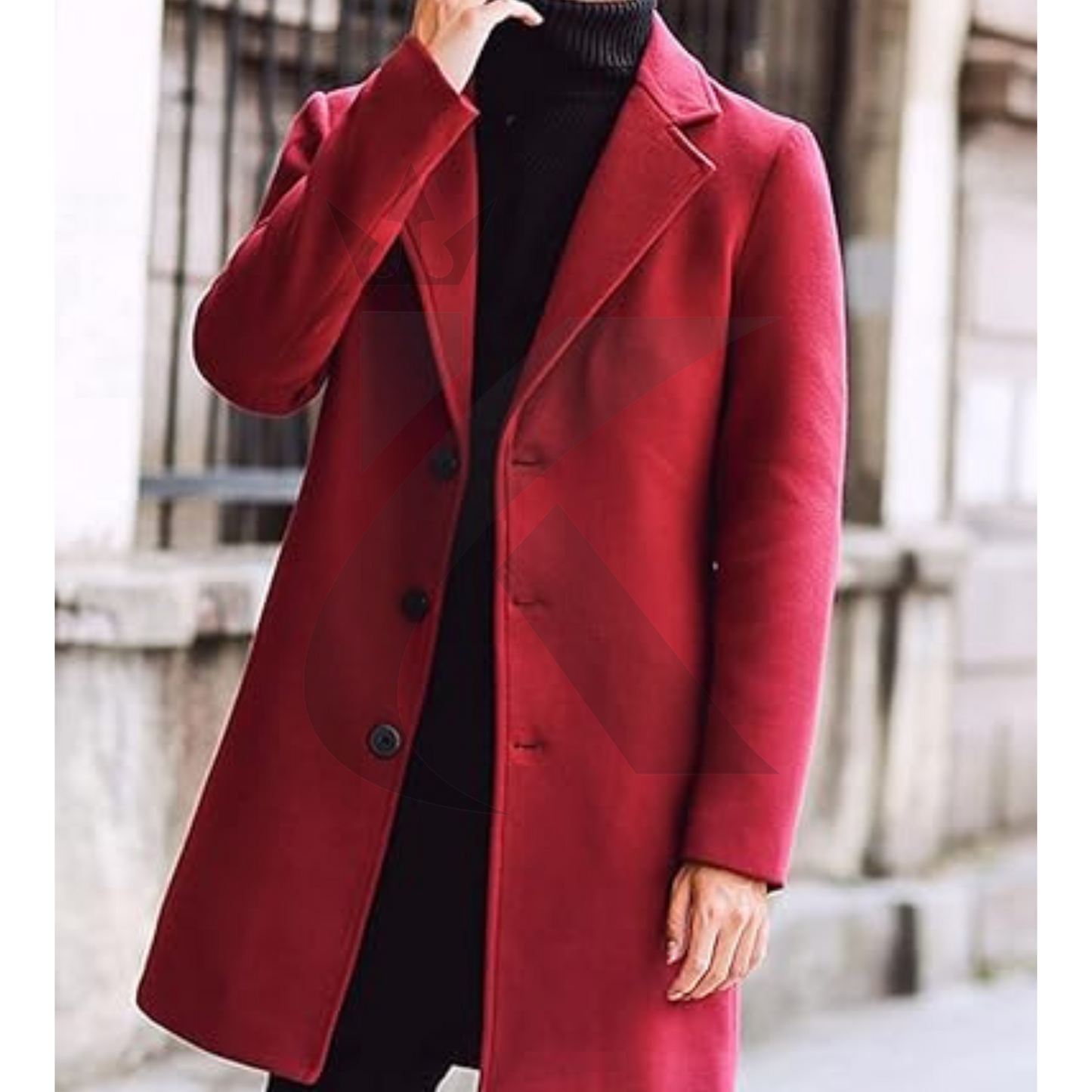 Mens Red Long Overcoat - Vintage Long Trench Coat for Men - Mens Business Casual Slim Fit Coat - Windbreak Winter Outwear Wool Coat