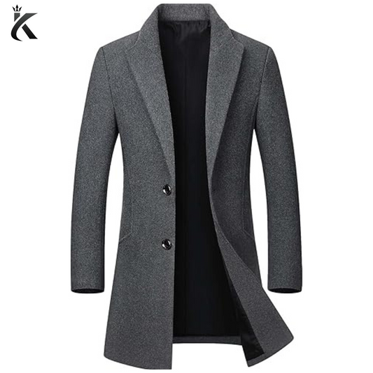 Mens Gray Long Overcoat - Vintage Long Trench Coat for Men - Mens Business Casual Slim Fit Coat - Windbreak Winter Outwear Wool Coat