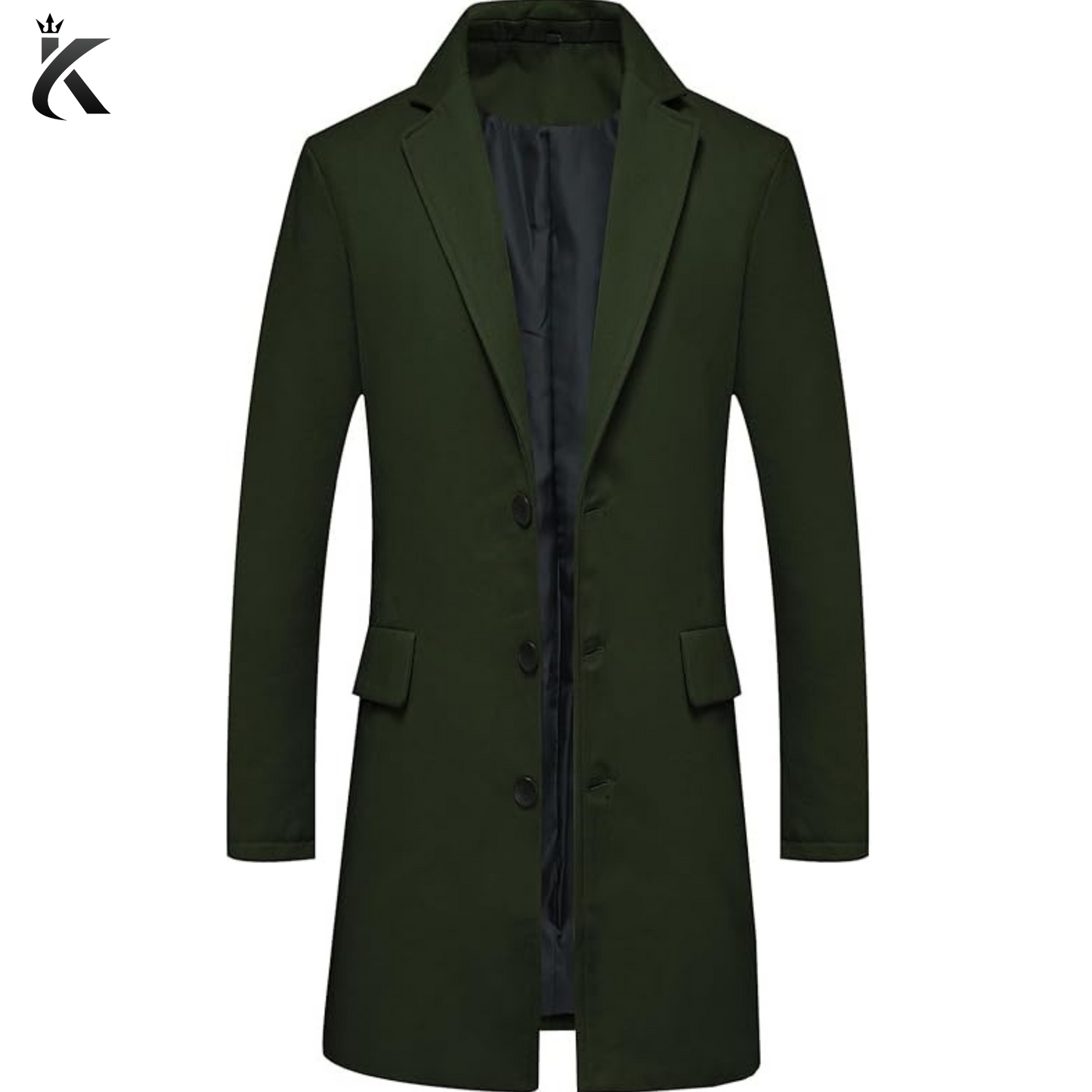 Men's Classic Wool Trench Overcoat - Single Breasted Mid Long Wool Blend Top Pea Coats Jackets