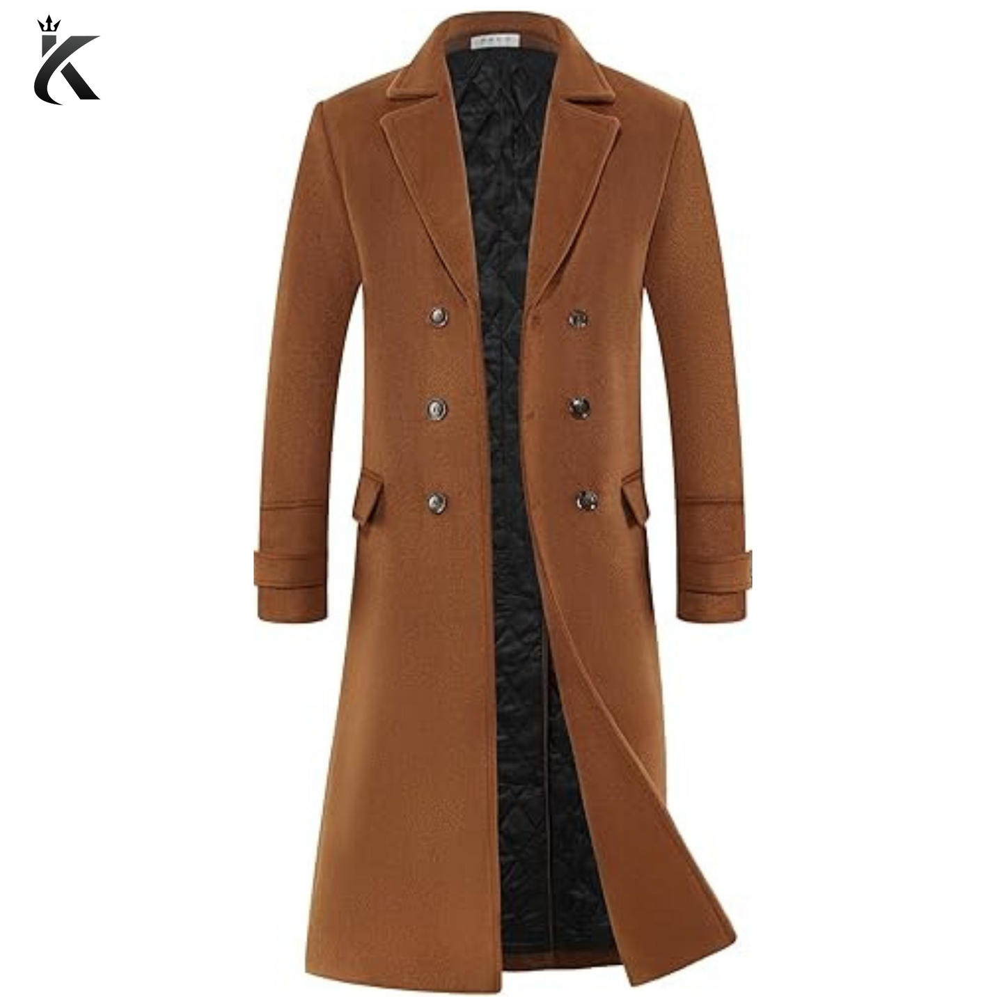 Men's Luxury Full Length Trench Coat Long Wool Overcoat Winter Windbreaker - Camel Color Long Overcoat