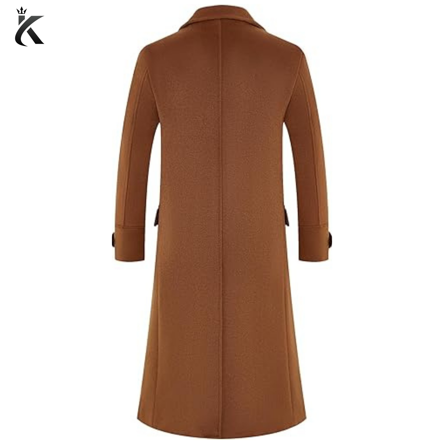 Men's Luxury Full Length Trench Coat Long Wool Overcoat Winter Windbreaker - Camel Color Long Overcoat