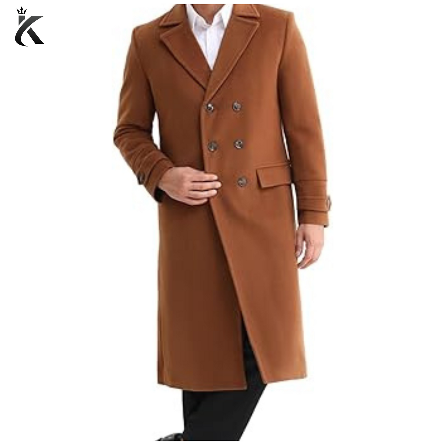 Men's Luxury Full Length Trench Coat Long Wool Overcoat Winter Windbreaker - Camel Color Long Overcoat