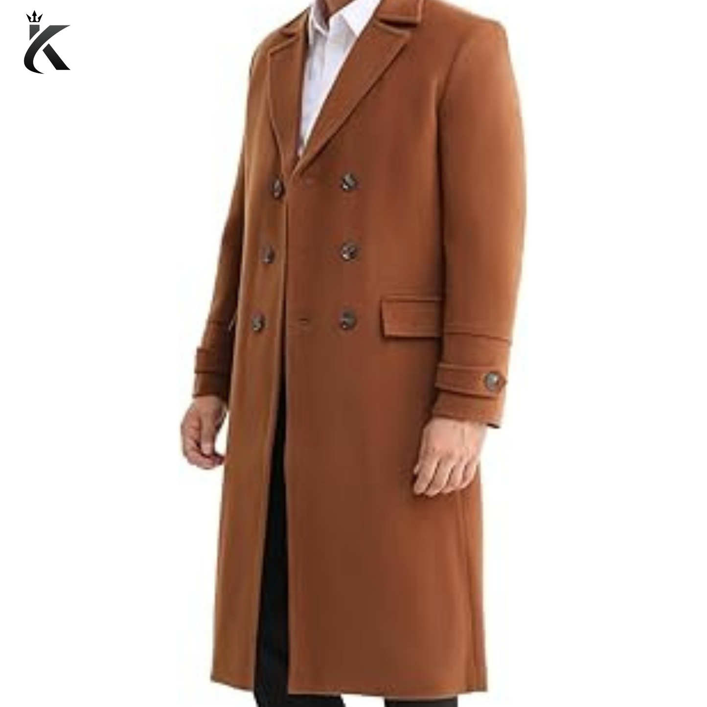 Men's Luxury Full Length Trench Coat Long Wool Overcoat Winter Windbreaker - Camel Color Long Overcoat