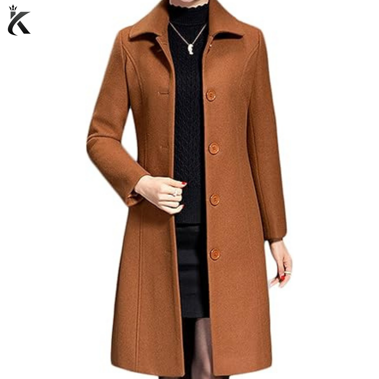 Premium Women's Wool Trench Coat - Winter Long Thick Overcoat - Walker Coats - Caramel Long Overcoat