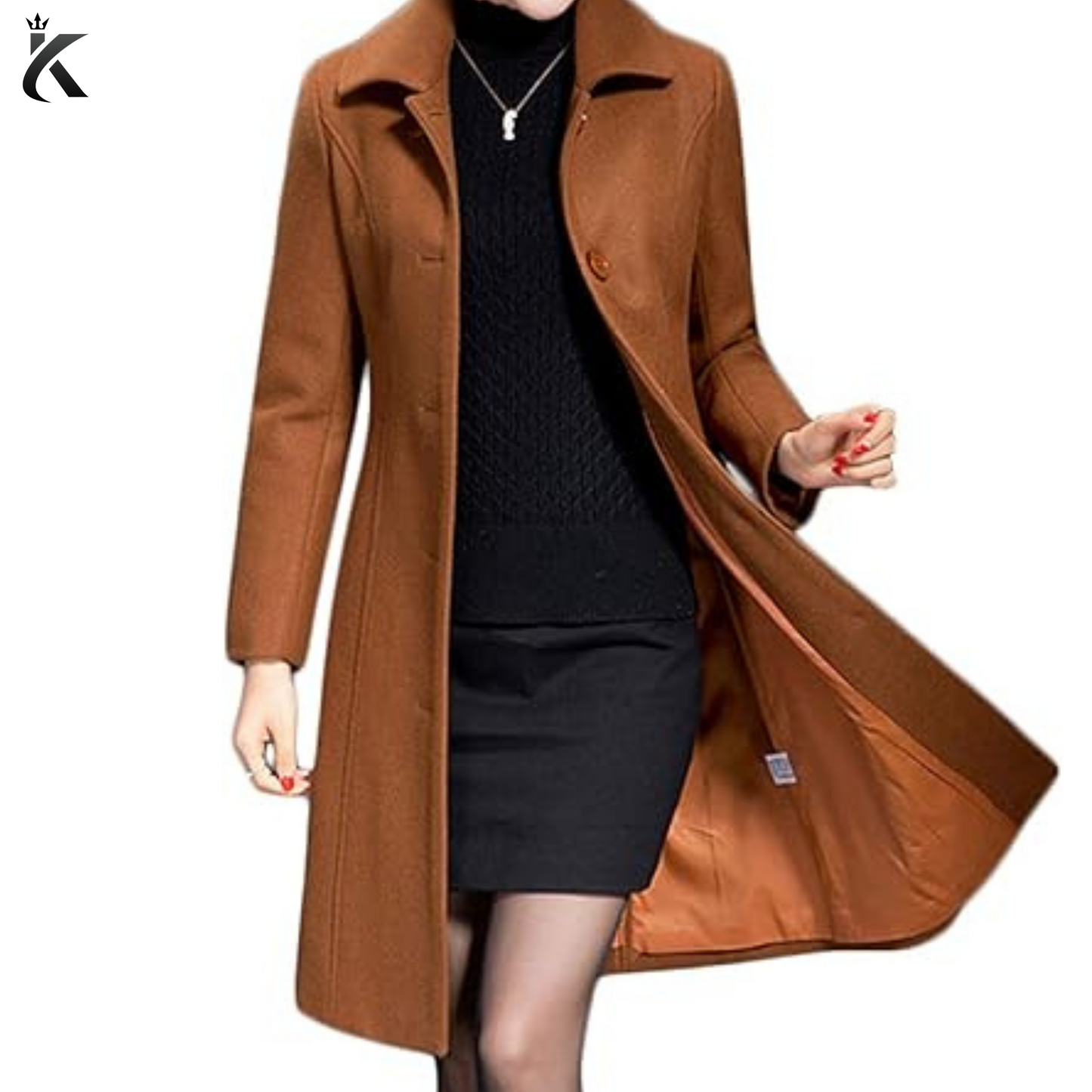 Premium Women's Wool Trench Coat - Winter Long Thick Overcoat - Walker Coats - Caramel Long Overcoat