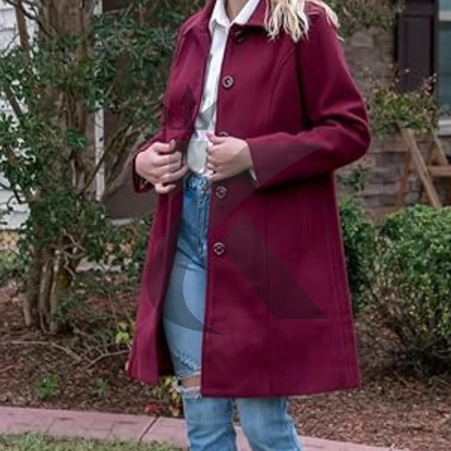 Premium Women's Wool Trench Coat - Winter Long Thick Overcoat - Walker Coats - Wine color Long Overcoat