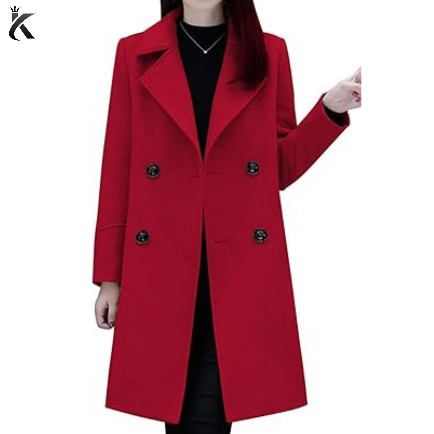 Premium Women's Basic Essential Double Breasted Mid-Long Wool Blend Pea Coat - Trench Coat