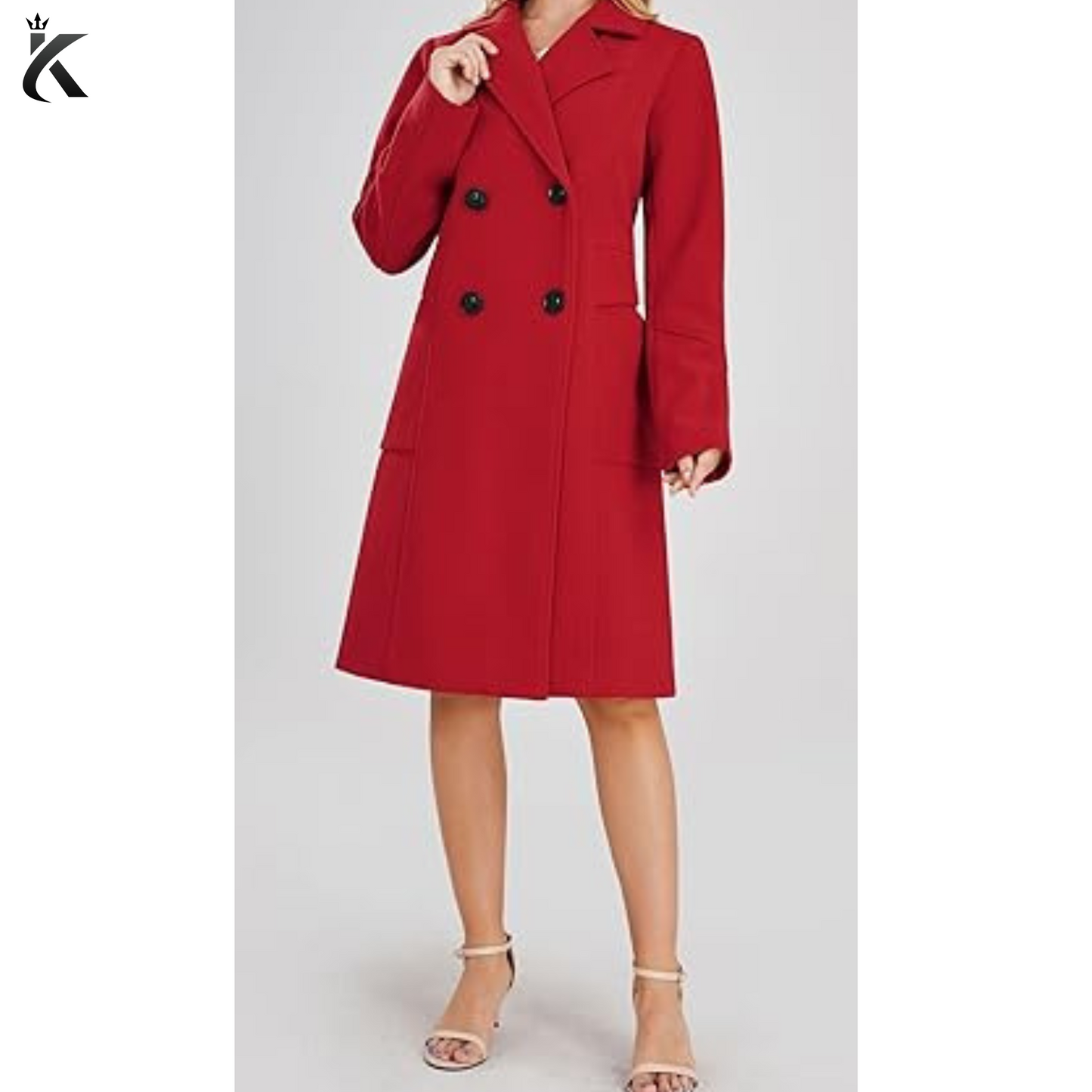 Premium Women's Basic Essential Double Breasted Mid-Long Wool Blend Pea Coat - Trench Coat