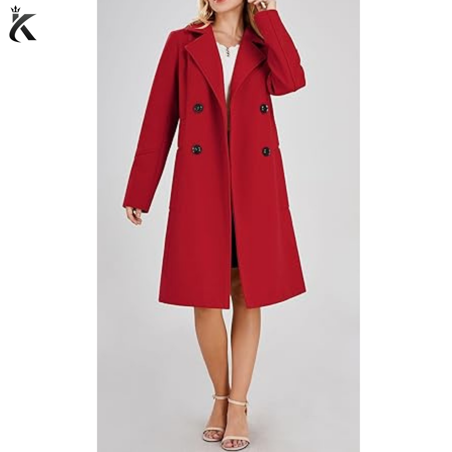 Premium Women's Basic Essential Double Breasted Mid-Long Wool Blend Pea Coat - Trench Coat