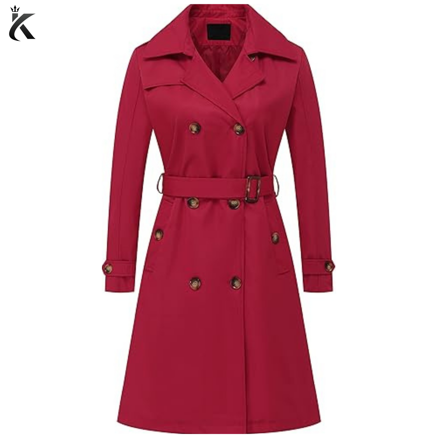 Premium Women's Double Breasted Long Trench Coats - Mid-Length Belted Overcoat Dress Jacket with Detachable Hood