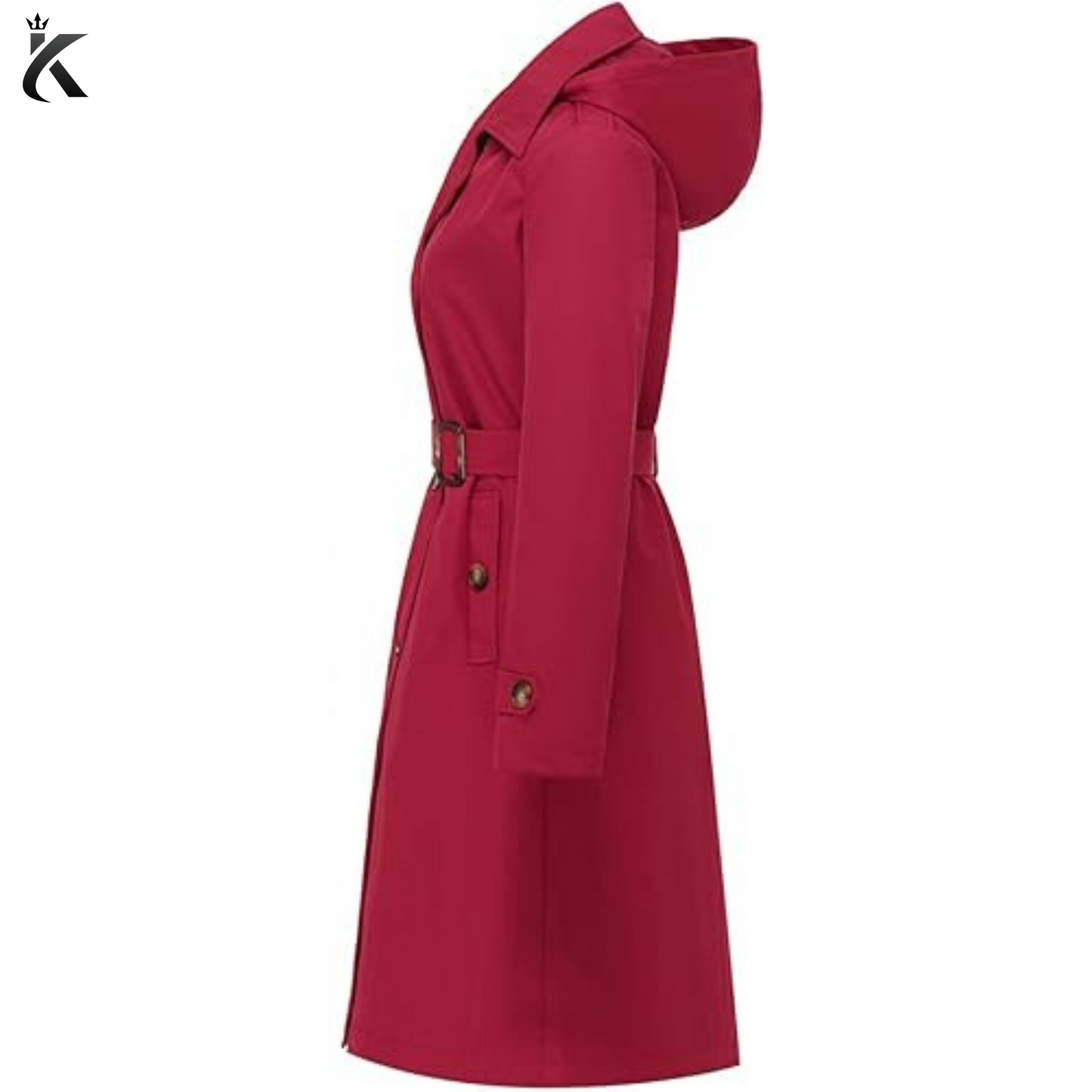 Premium Women's Double Breasted Long Trench Coats - Mid-Length Belted Overcoat Dress Jacket with Detachable Hood