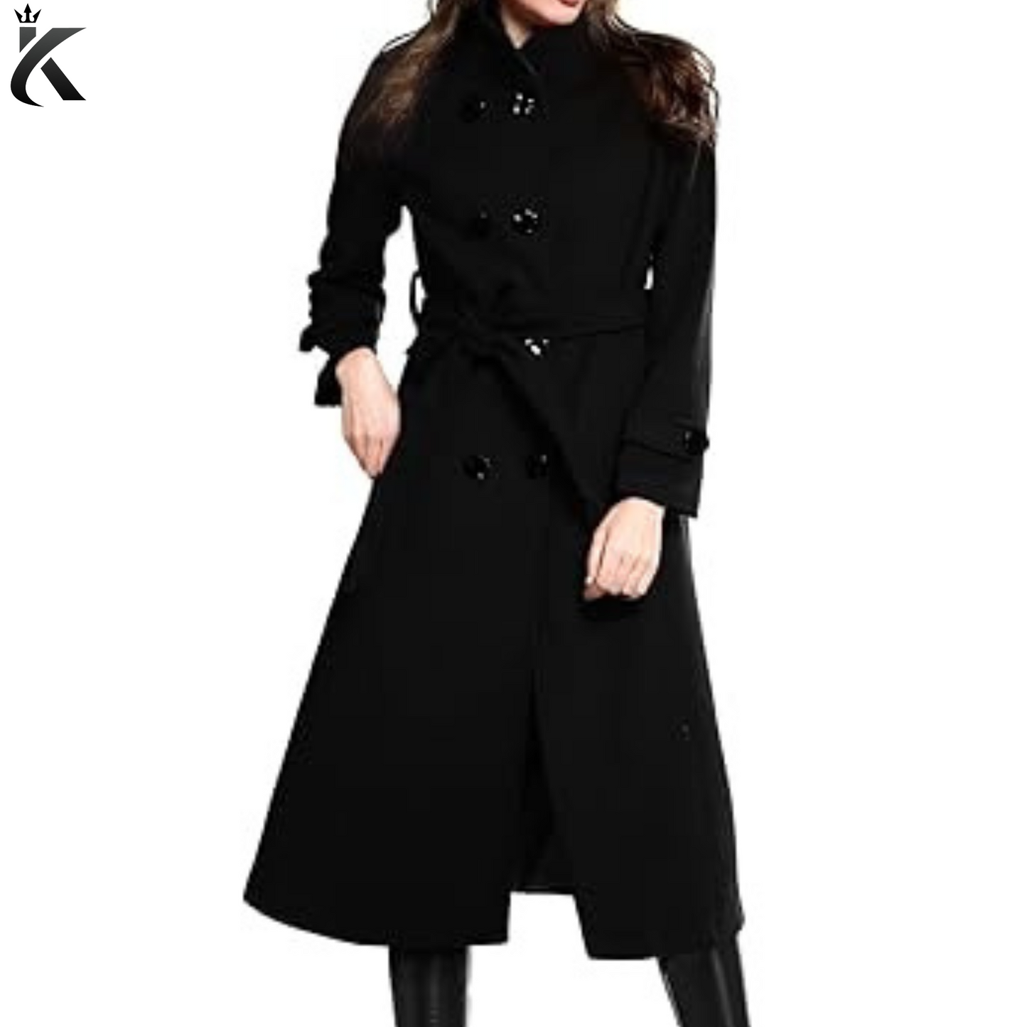 Women's Wool Trench Coat Winter Double-Breasted Jacket with Belts - High Quality Women's Overcoat