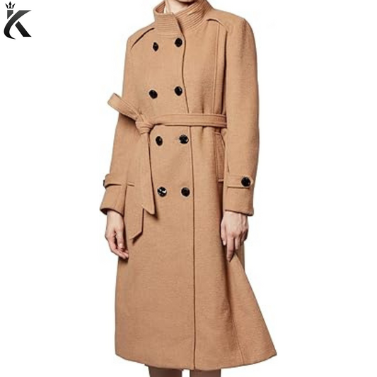 Women's Wool Trench Coat Winter Double-Breasted Jacket with Belts - Elite Long Coat