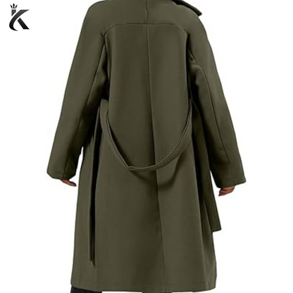 Women's Elegant Wool Pea Coat Lapel Collar - Double Breasted Mid-Long Winter Overcoats with Belted Pockets - Premium Quality Longcoat