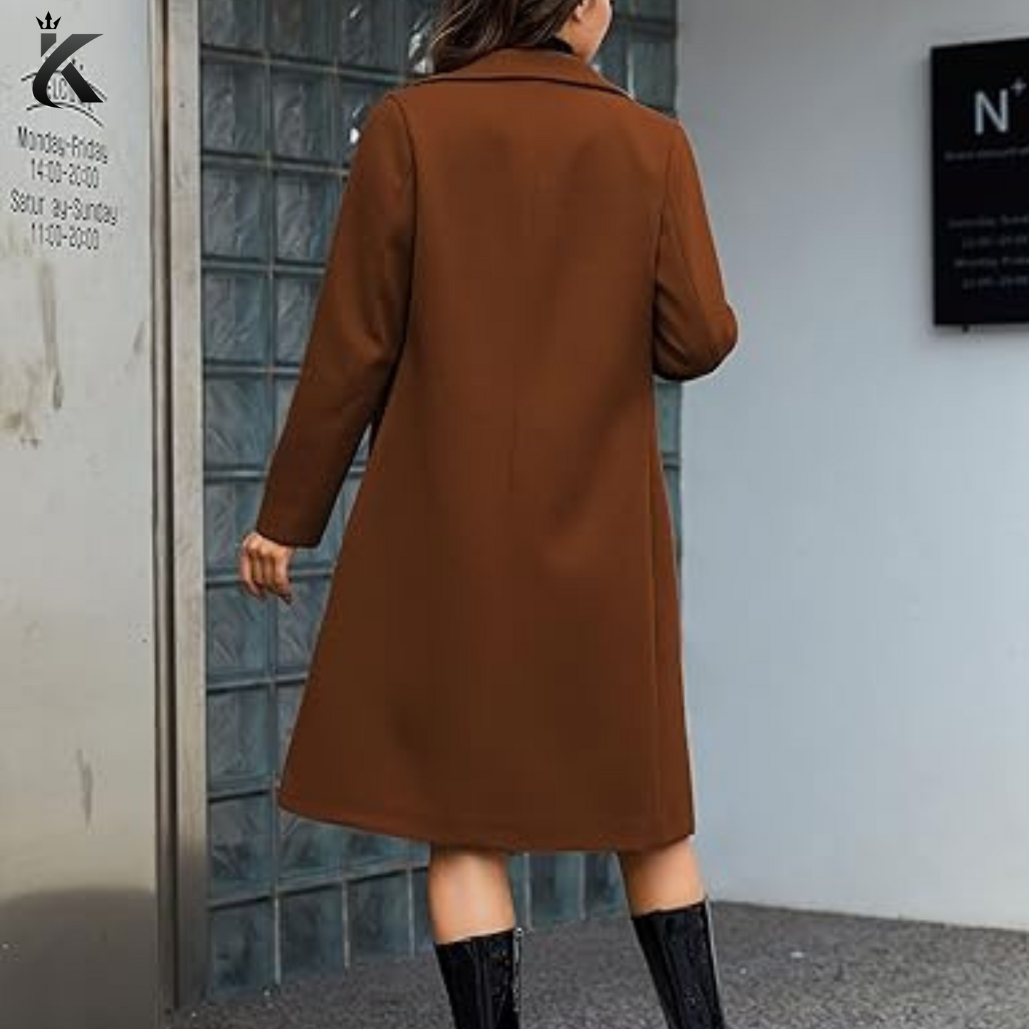 Women's Notch Lapel Double Breasted Wool Blend Mid Long Pea Trench Coat - Premium Long Coat