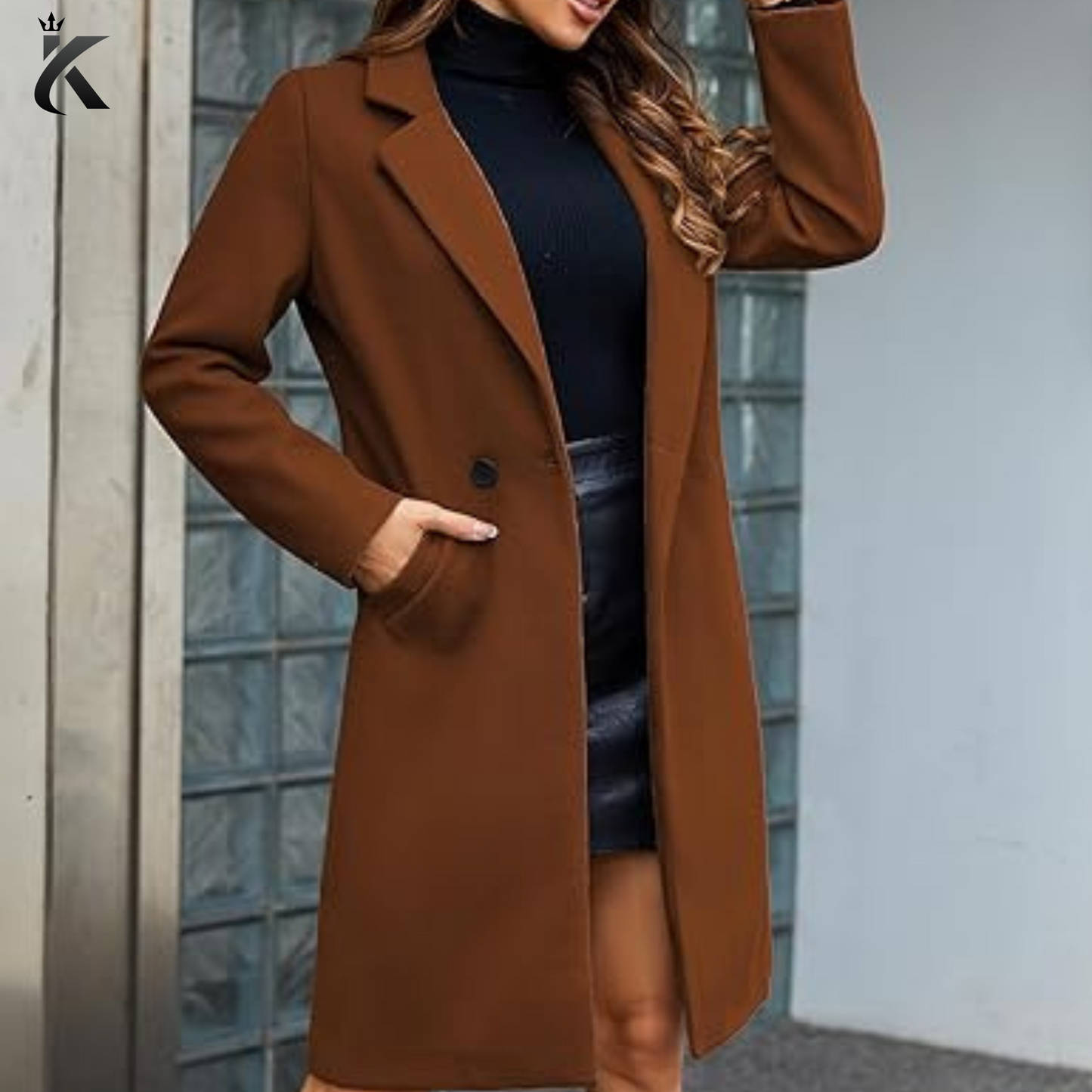 Women's Notch Lapel Double Breasted Wool Blend Mid Long Pea Trench Coat - Premium Long Coat