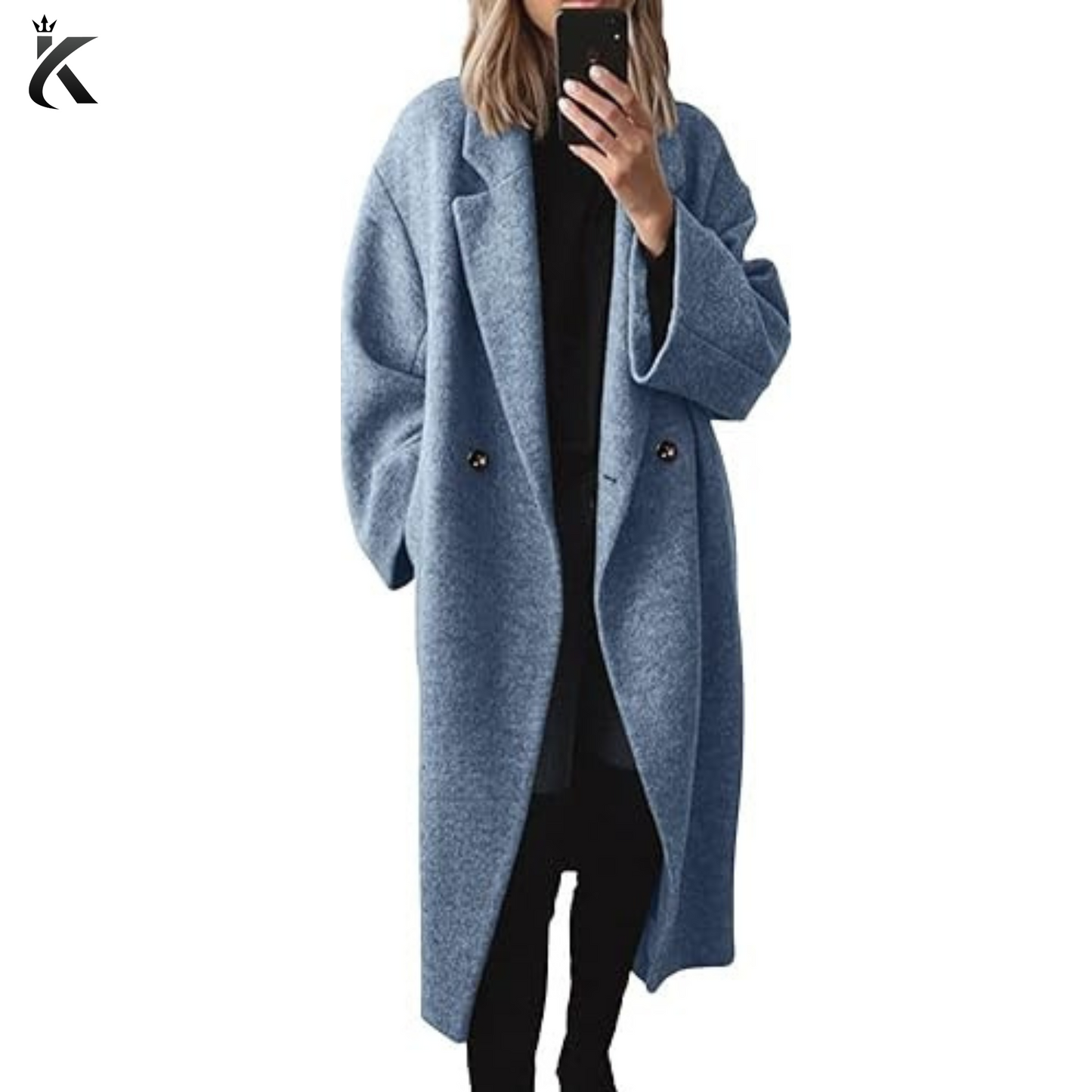 Women's Winter Double Breasted Wool Coat Long Sleeve Notch Lapel - Premium  Long Trench Coat