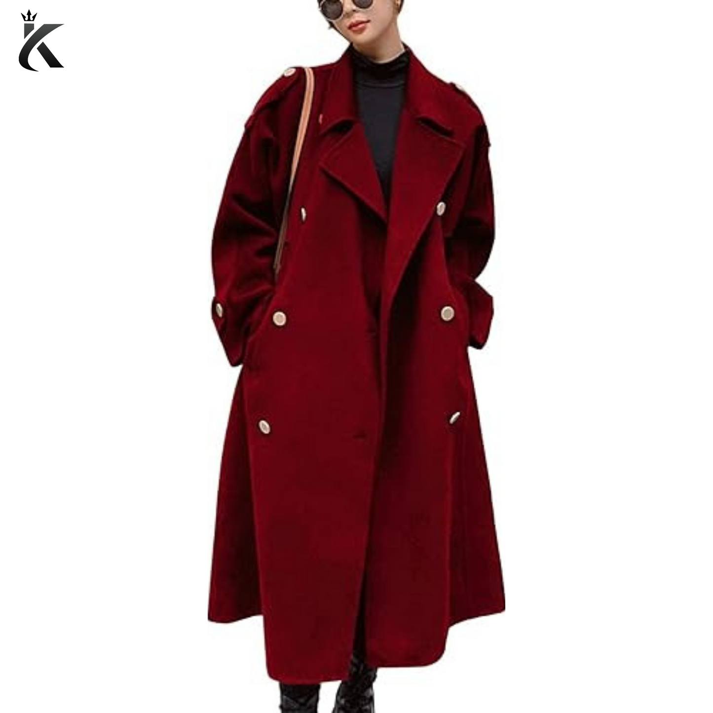 New Style Women's Winter Double Breasted Midi Long Wool Pea Coat Notch Lapel Winter Trench Coat - Premium Overcoat