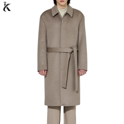 Men Single-Breasted Belted Cashmere Mac Balmacaan Long Coat - Premium Overcoat