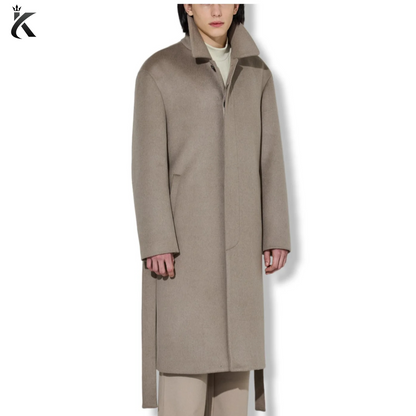 Men Single-Breasted Belted Cashmere Mac Balmacaan Long Coat - Premium Overcoat
