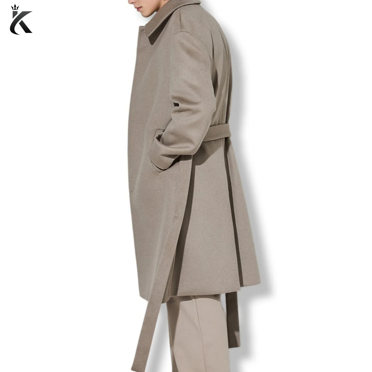 Men Single-Breasted Belted Cashmere Mac Balmacaan Long Coat - Premium Overcoat
