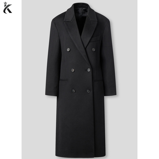 High Quality Fabric Women's Notch Lapel Double Breasted Long Wool Cashmere Blend  Overcoat - Women's Trench Coat