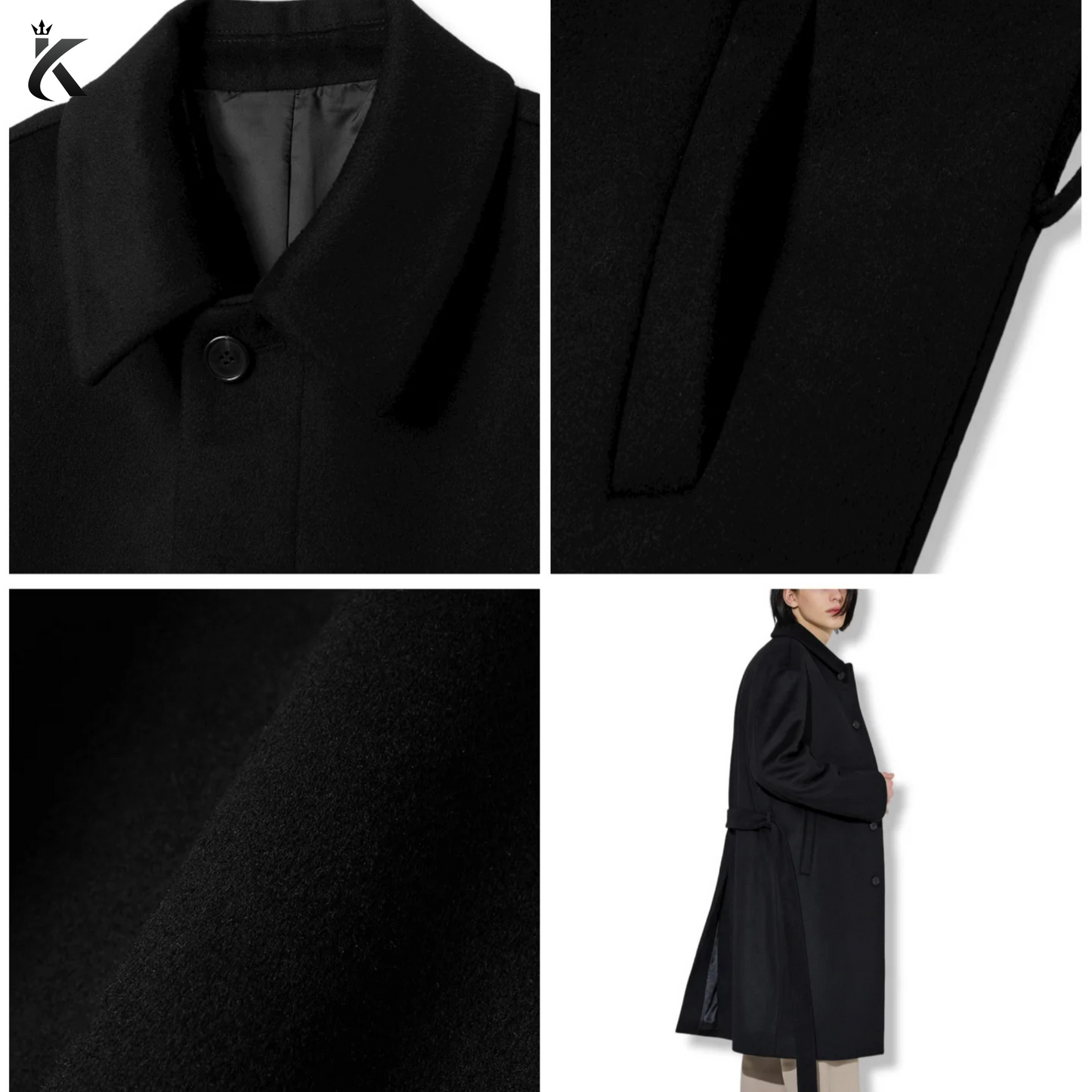 High Quality Fabric Men Single-Breasted Belted Cashmere Mac Balmacaan Long Coat - Men's Trench Coat