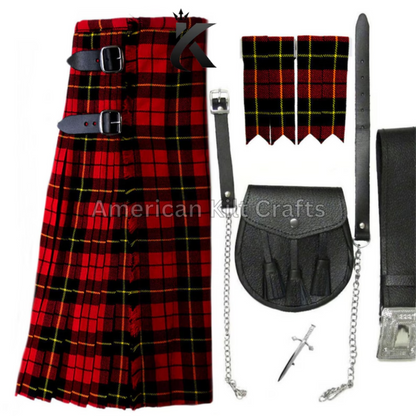 Wallace Red Scottish Traditional 8 Yard Tartan Value Kilt Set