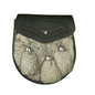 Premium Black Leather & Grey Fur Kilt Sporran with Celtic Design and Chain Tassels – Traditional Scottish Highland Dress Accessory