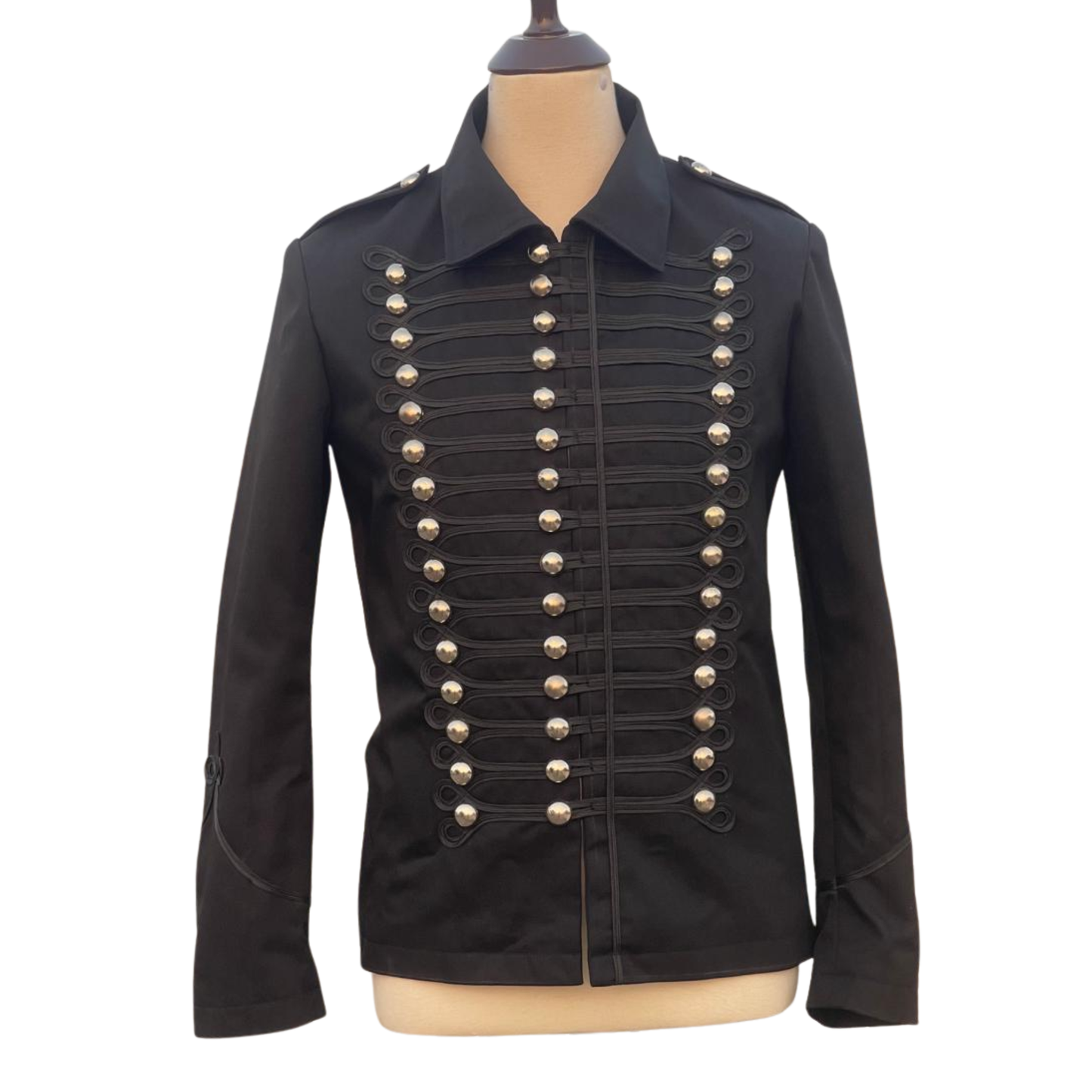 Men’s Black Military Parade Jacket | Gothic Steampunk Hussar Band Coat | Vintage Officer Costume Uniform for Cosplay & Fashion