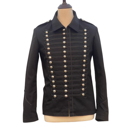 Men’s Black Military Parade Jacket | Gothic Steampunk Hussar Band Coat | Vintage Officer Costume Uniform for Cosplay & Fashion