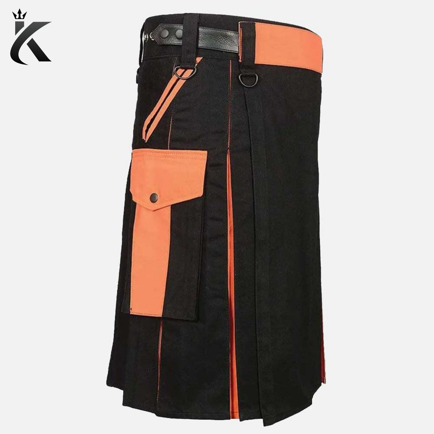 Premium Scottish Orange And Black Utility Hybrid Kilt -  A Colorful Celebration of Scottish Heritage