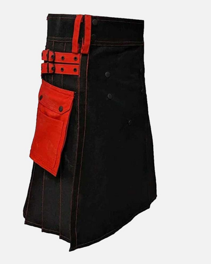Premium Scottish Red and Black Utility Kilt For Sale - Redefining Highland Fashion