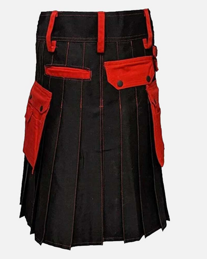 Premium Scottish Red and Black Utility Kilt For Sale - Redefining Highland Fashion