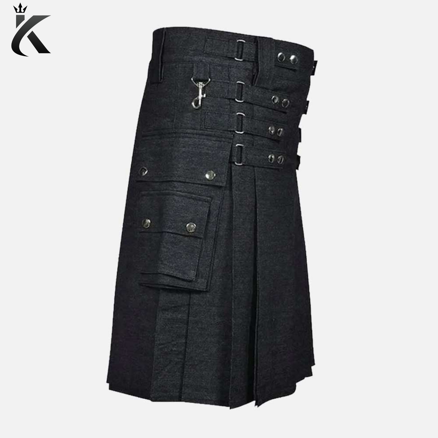 Premium Scottish Black Denim Fashion Kilt For Men - Built to Last, Comfortable to Wear