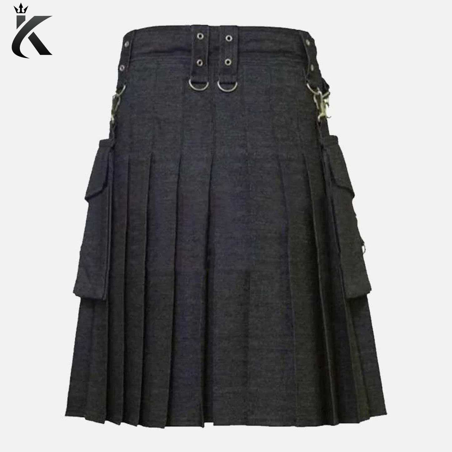 Premium Scottish Black Denim Utility Kilt For Men - Scottish Tradition