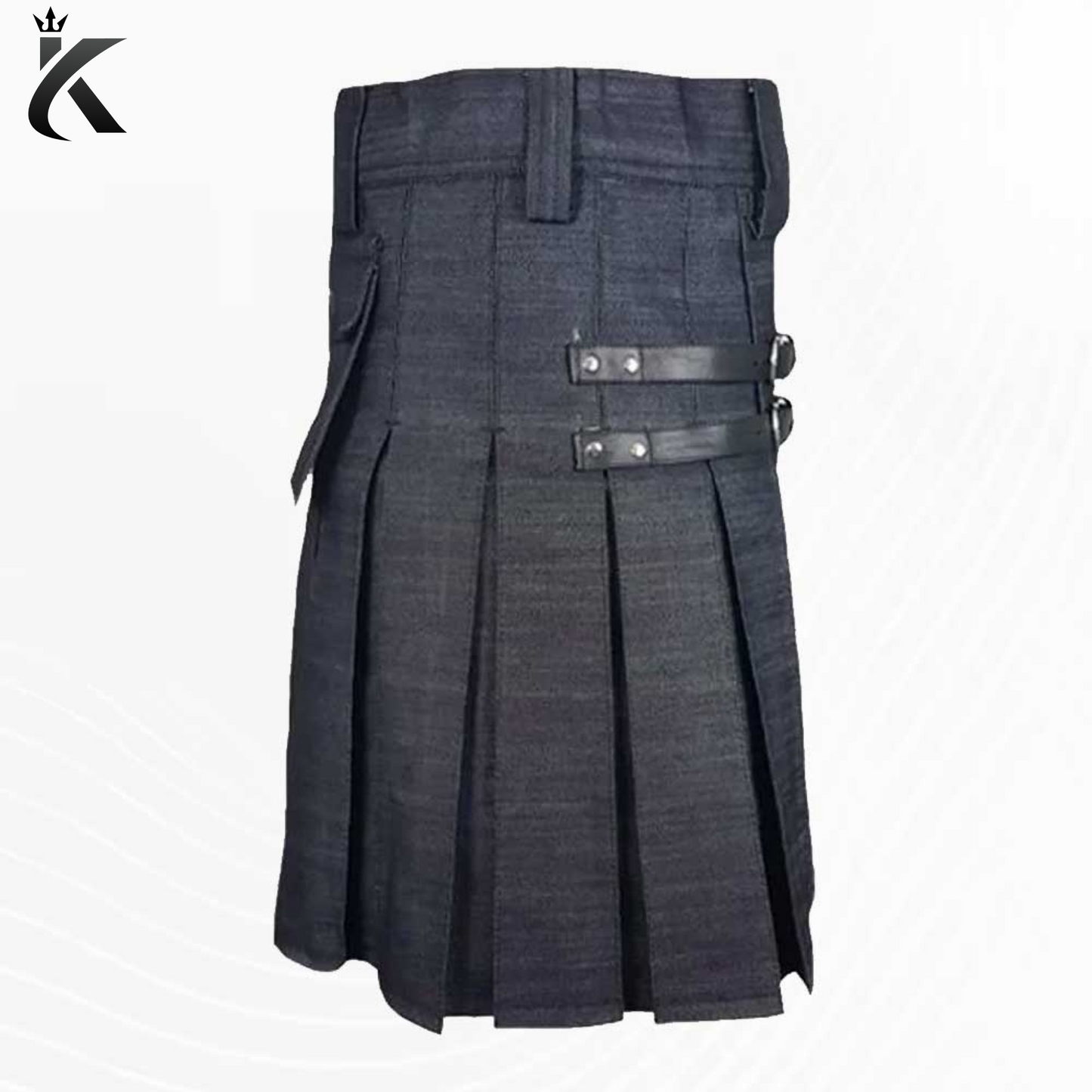 Premium Scottish Modern Denim Kilt With Leather Strap -  Look Good