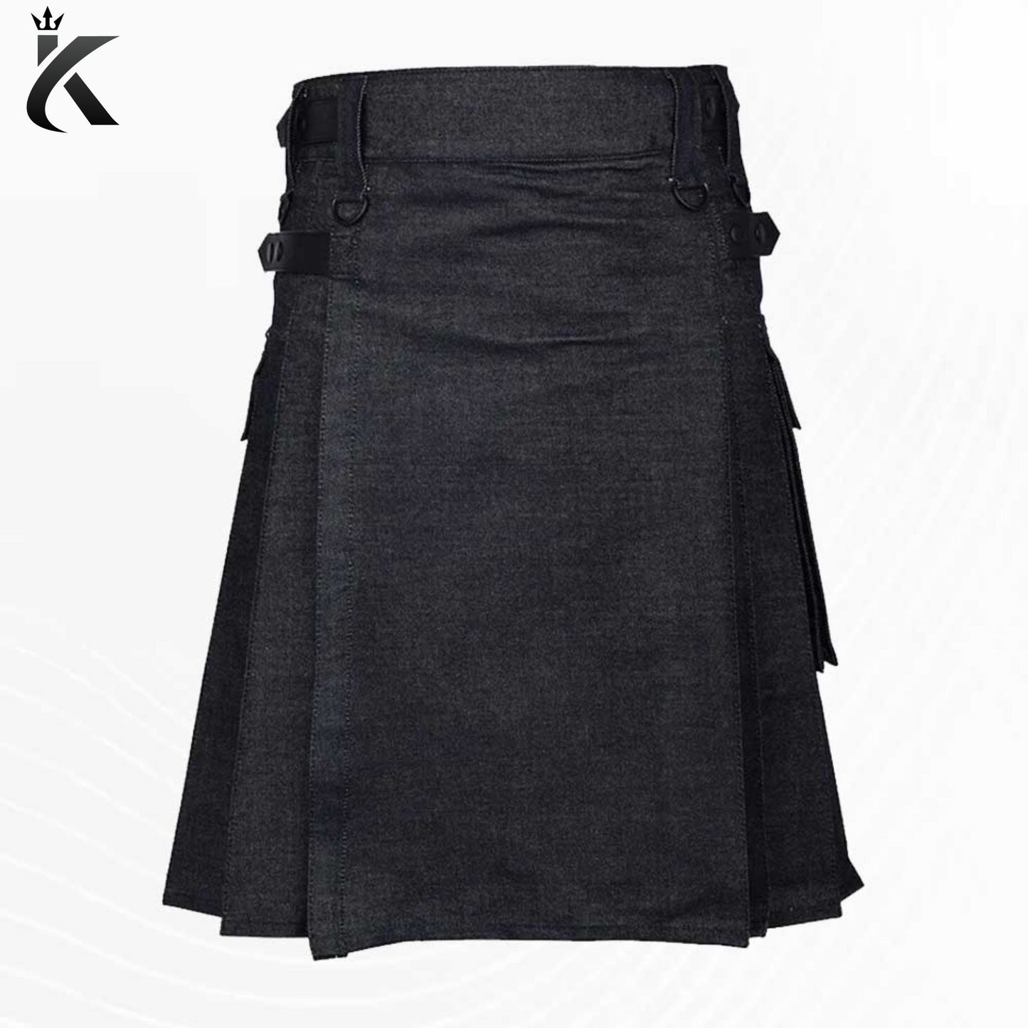 Premium Scottish New Black Denim Kilt For Men - Adapt to Any Occasion